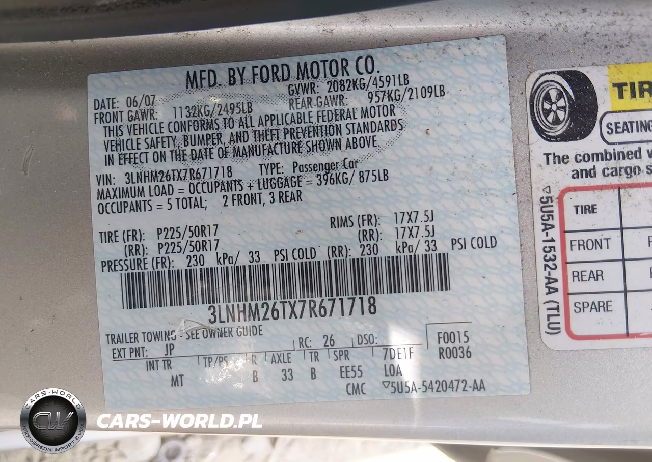 2007 Lincoln Mkz VIN:3LNHM26TX7R671718 - 9