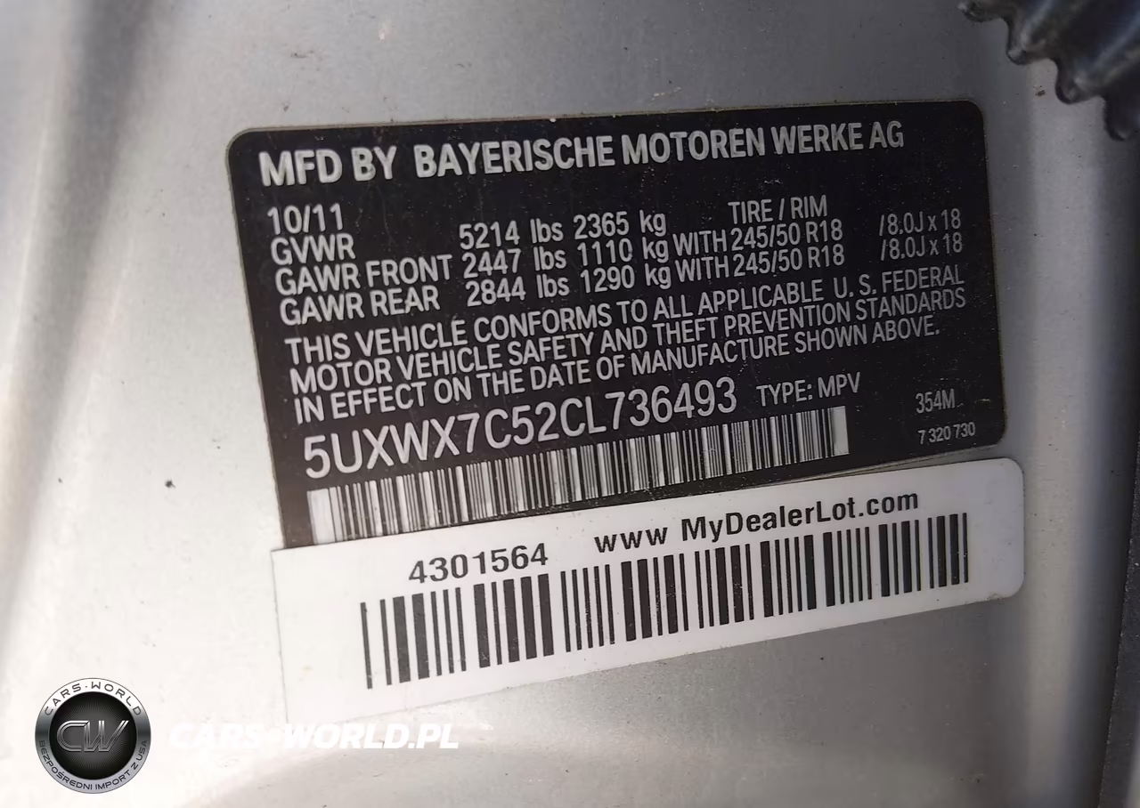 2012 BMW X3 xDrive35I VIN:5UXWX7C52CL736493 - 9