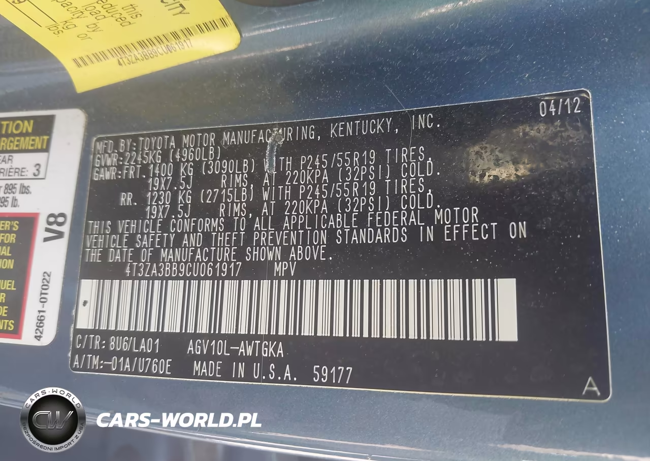 2012 Toyota Venza Xle VIN:4T3ZA3BB9CU061917 - 9