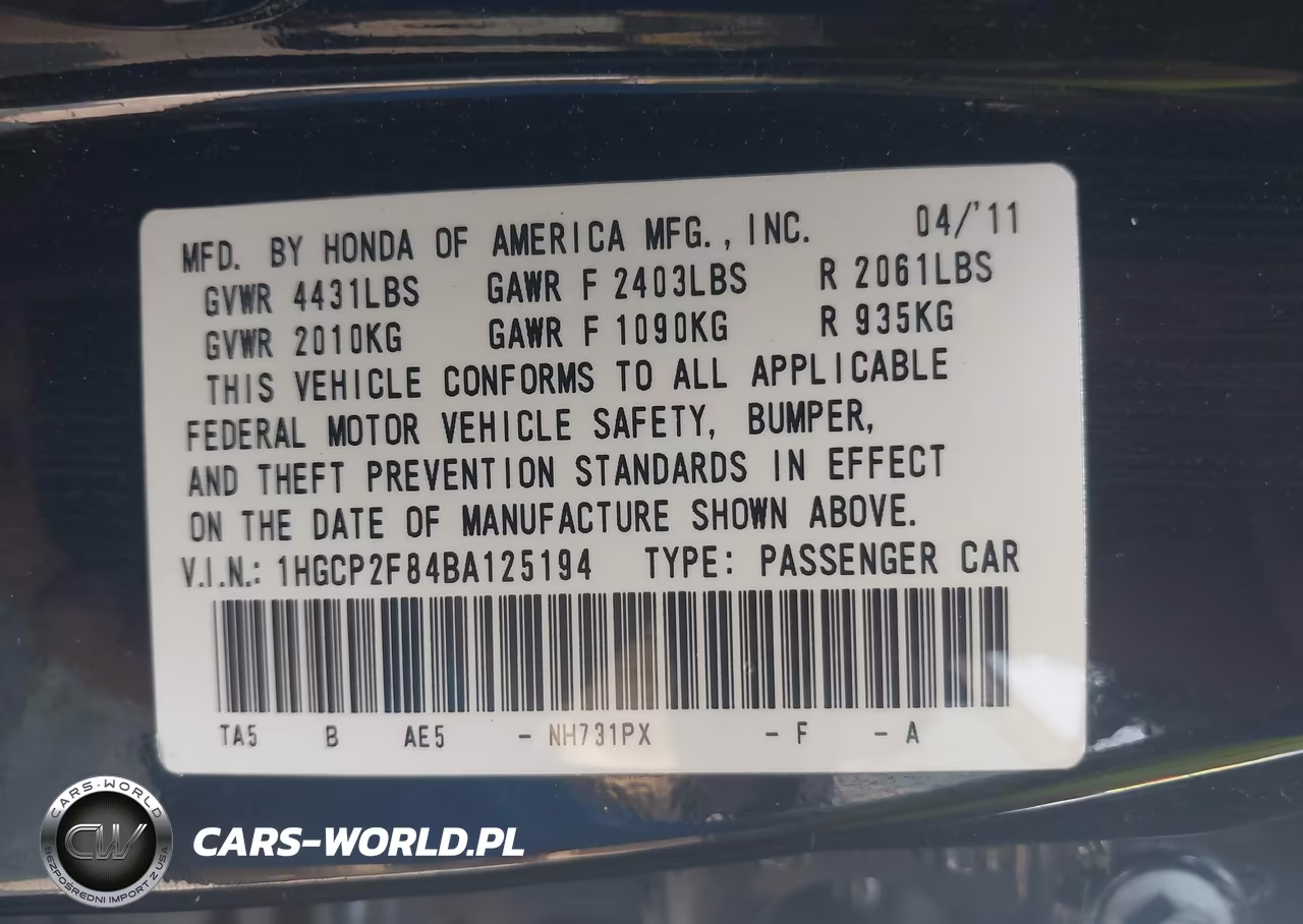 2011 Honda Accord 2.4 Ex-L VIN:1HGCP2F84BA125194 - 9