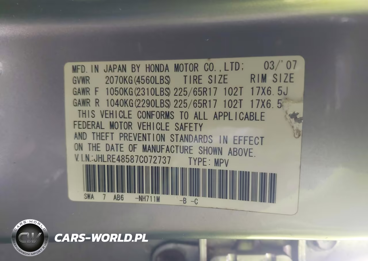 2007 Honda Cr-V Ex VIN:JHLRE48587C072737 - 9