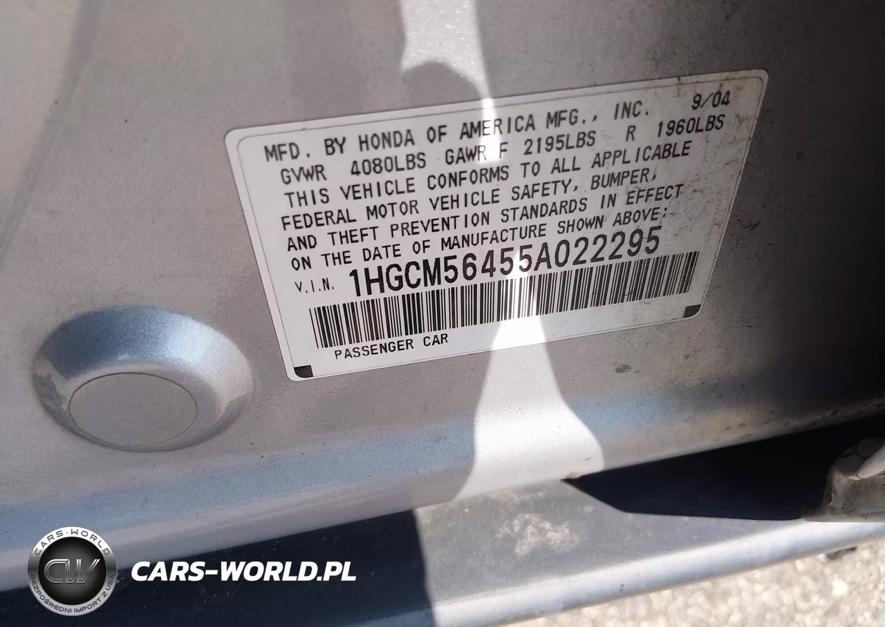 2005 Honda Accord 2.4 Lx VIN:1HGCM56455A022295 - 9