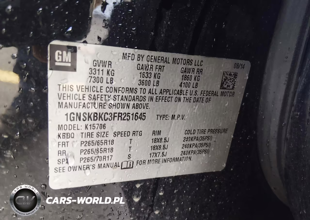 2015 Chevrolet Tahoe Lt VIN:1GNSKBKC3FR251645 - 9