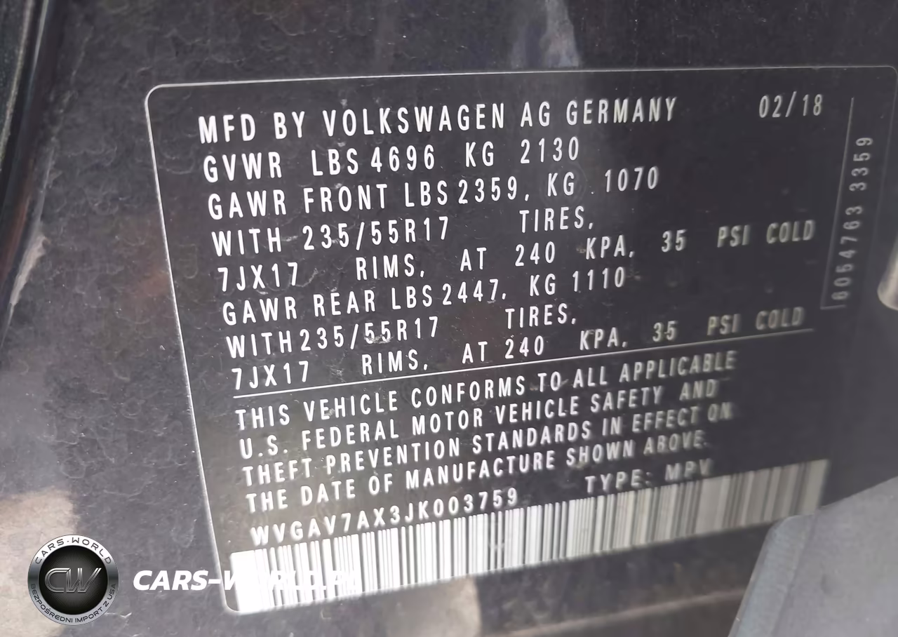 2018 Volkswagen Tiguan Limited 2.0T VIN:WVGAV7AX3JK003759 - 9