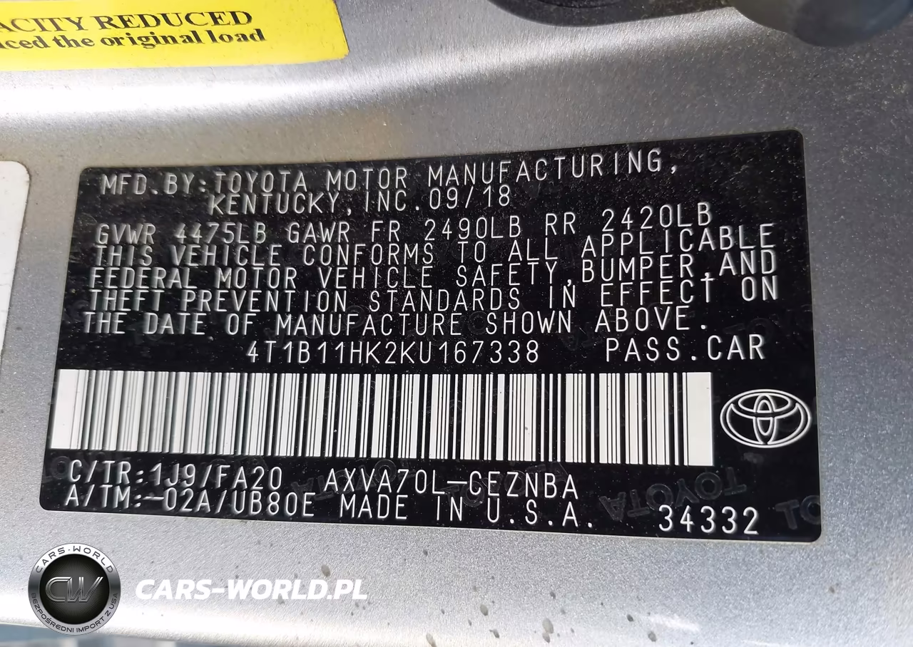 2019 Toyota Camry Le VIN:4T1B11HK2KU167338 - 9