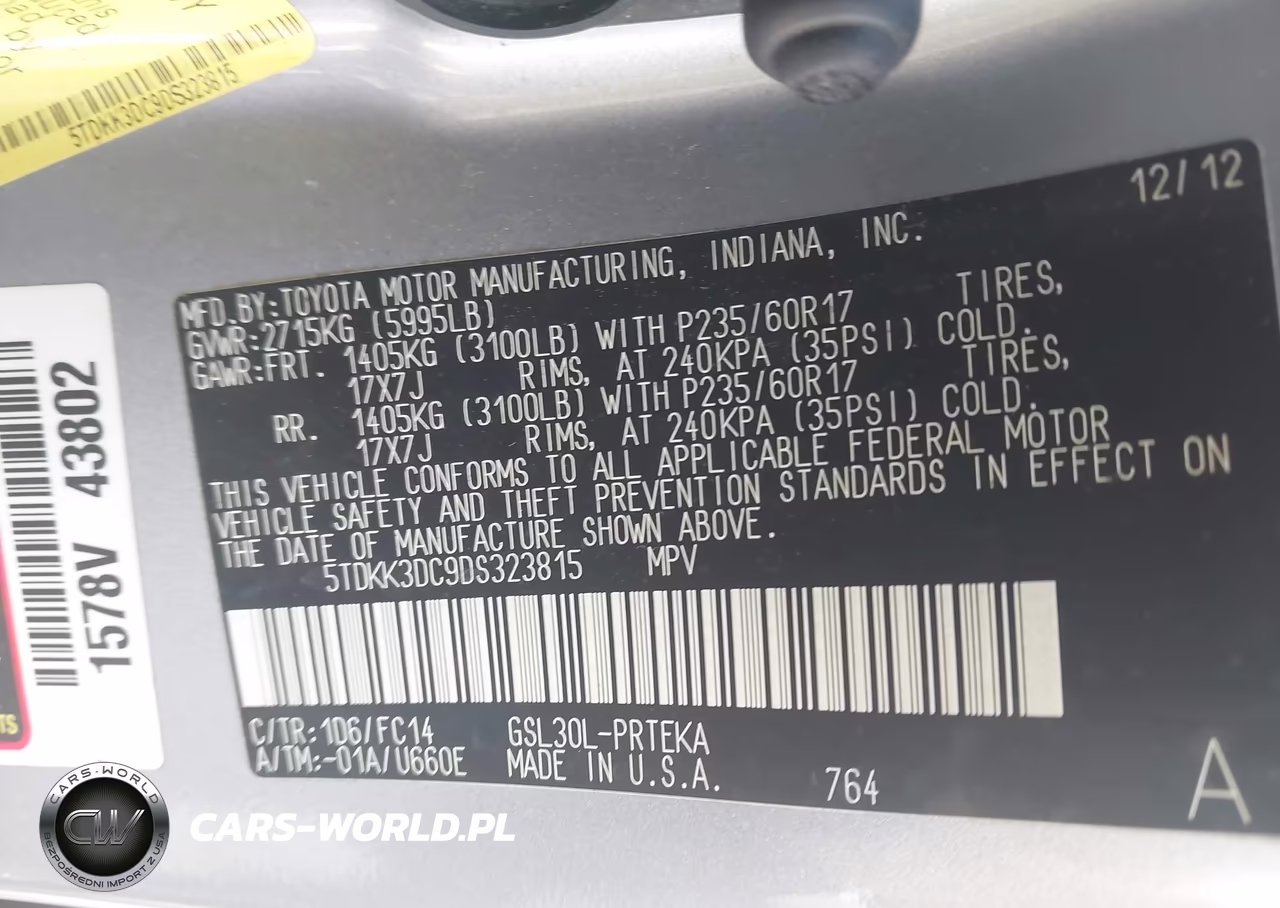 2013 Toyota Sienna Le V6 8 Passenger VIN:5TDKK3DC9DS323815 - 9