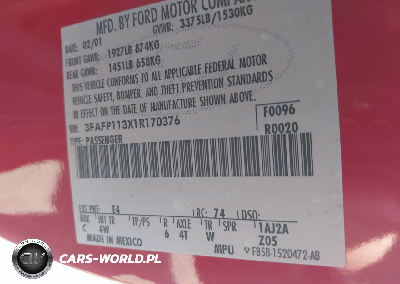 2001 Ford Escort Zx2 VIN:3FAFP113X1R170376 - 9