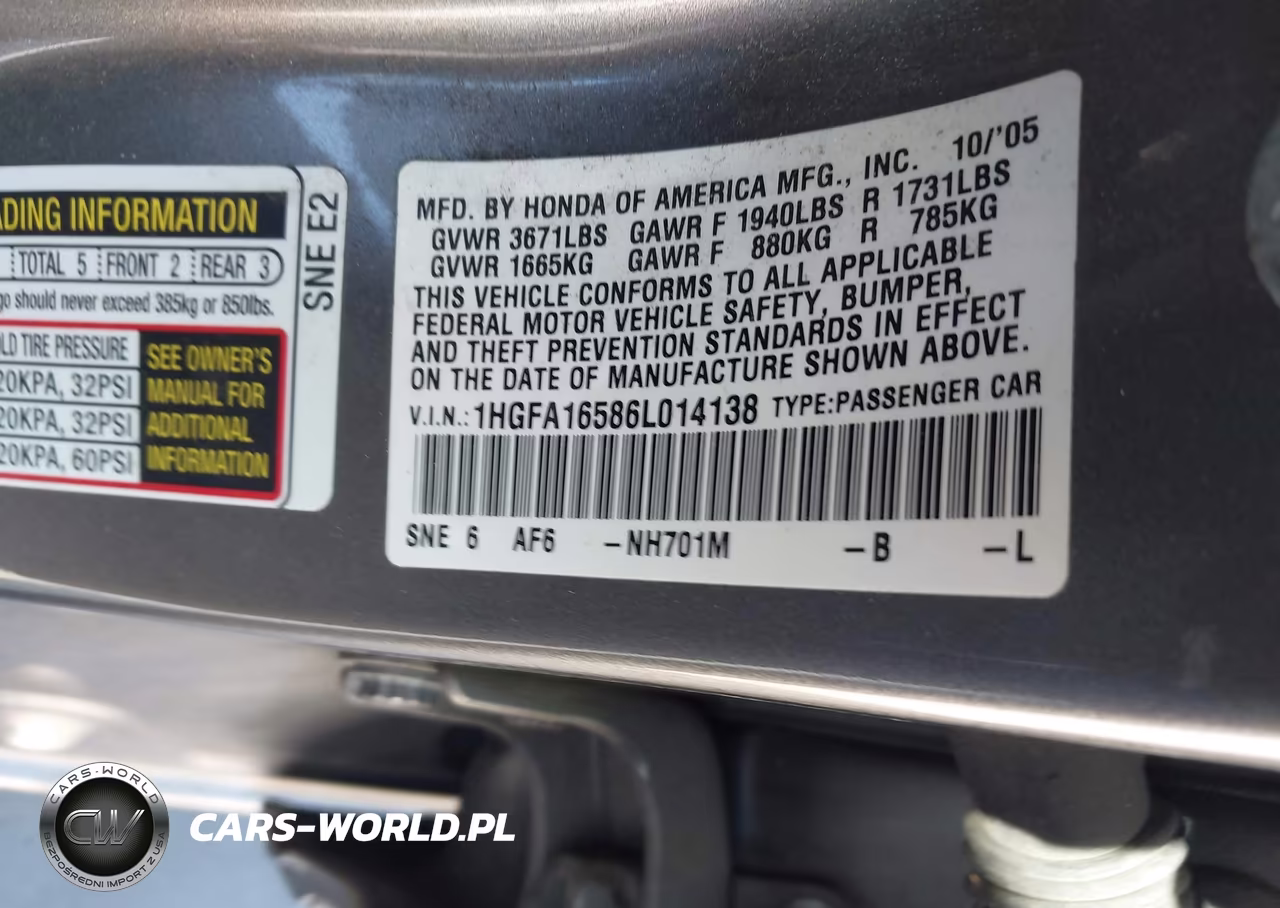 2006 Honda Civic Lx VIN:1HGFA16586L014138 - 9