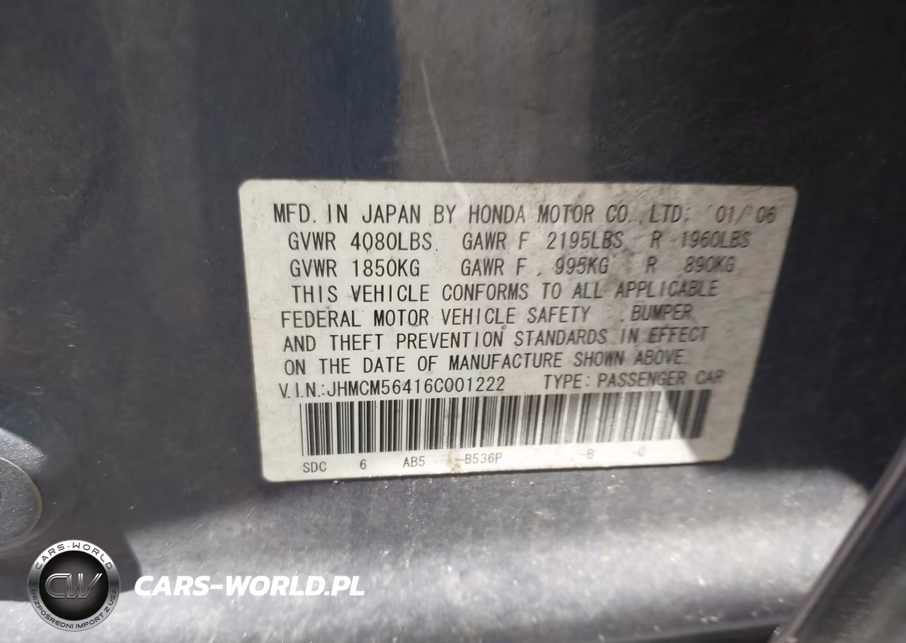 2006 Honda Accord 2.4 Lx VIN:JHMCM56416C001222 - 9