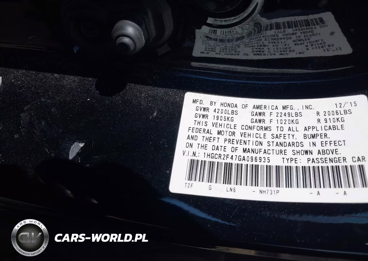 2016 Honda Accord Lx VIN:1HGCR2F47GA096935 - 9