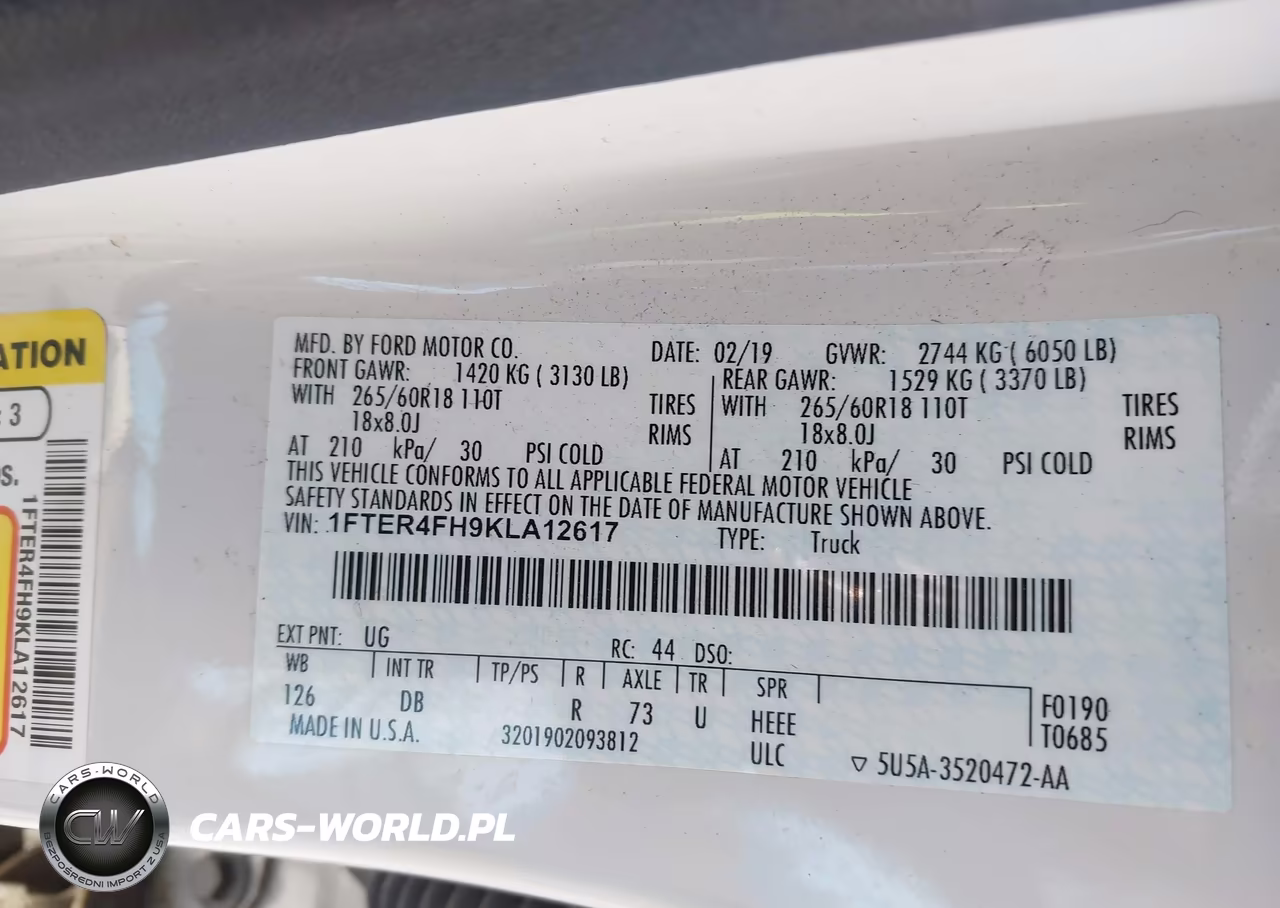 2019 Ford Ranger Lariat VIN:1FTER4FH9KLA12617 - 9