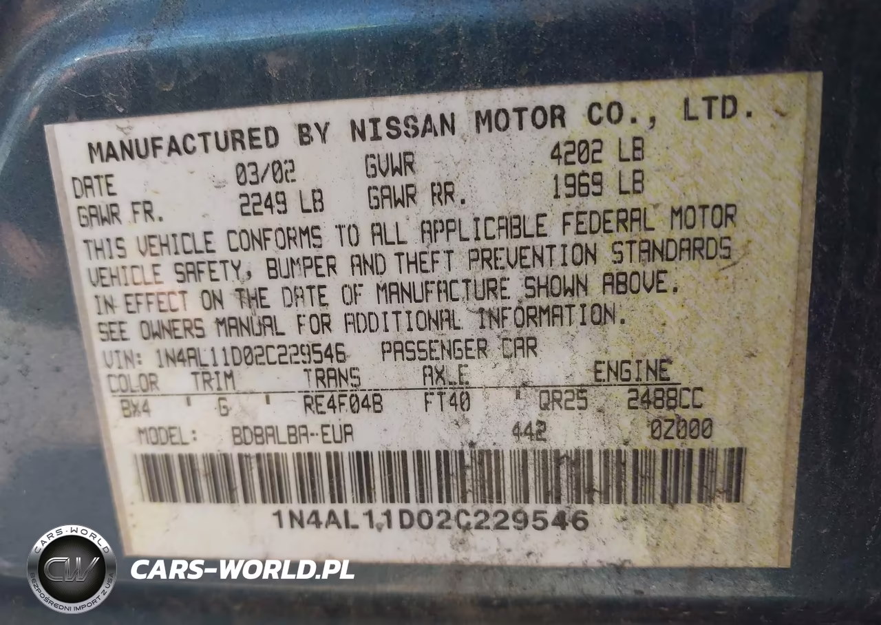 2002 Nissan Altima 2.5 S VIN:1N4AL11D02C229546 - 9