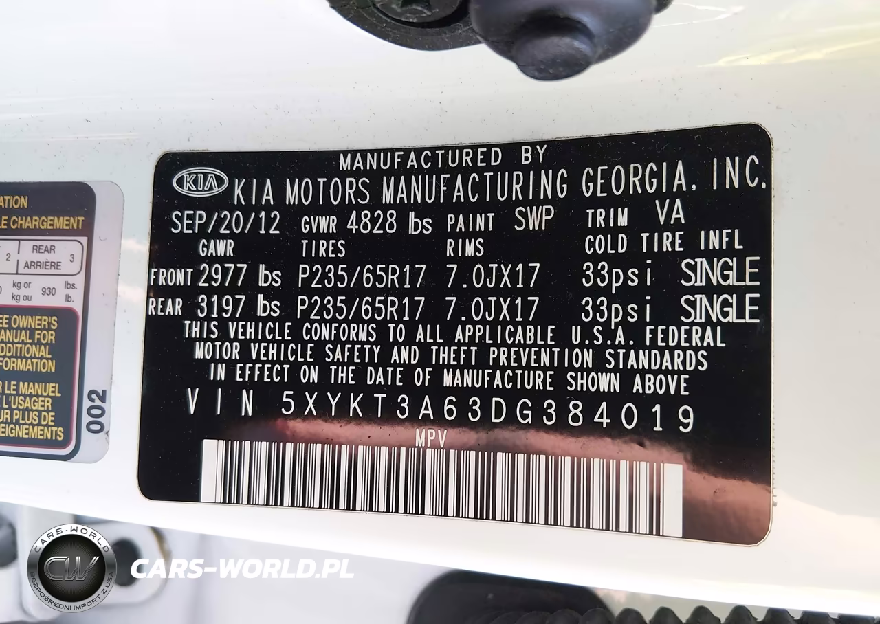 2013 Kia Sorento Lx VIN:5XYKT3A63DG384019 - 9