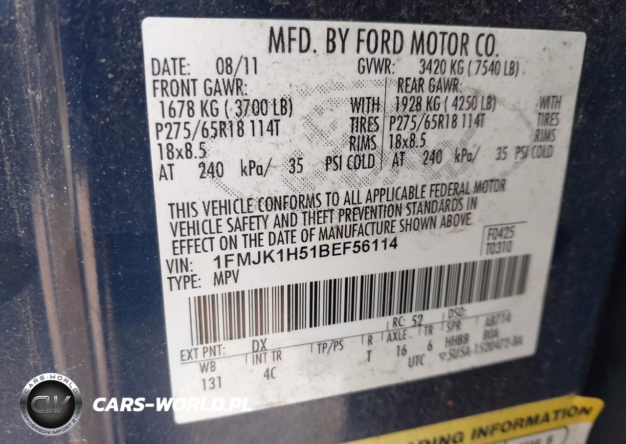 2011 Ford Expedition El Xlt VIN:1FMJK1H51BEF56114 - 9