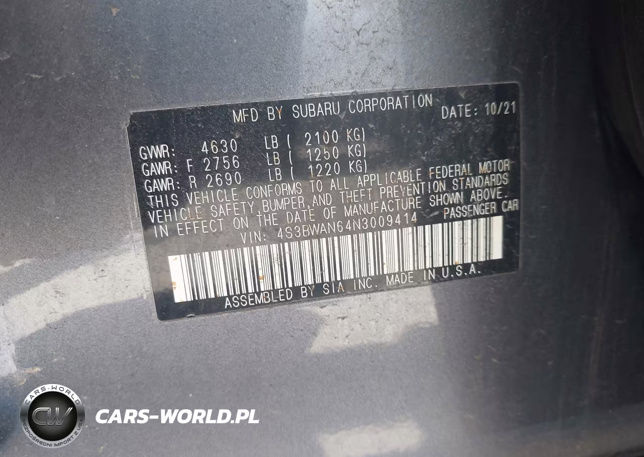 2022 Subaru Legacy Limited VIN:4S3BWAN64N3009414 - 9