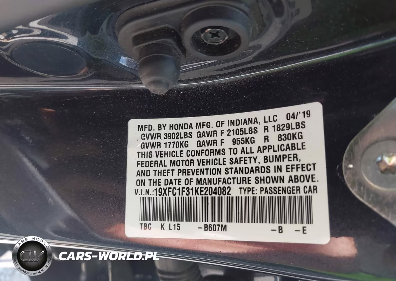 2019 Honda Civic Ex VIN:19XFC1F31KE204082 - 9