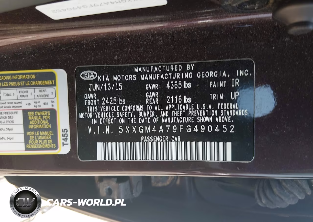 2015 Kia Optima Lx VIN:5XXGM4A79FG490452 - 9