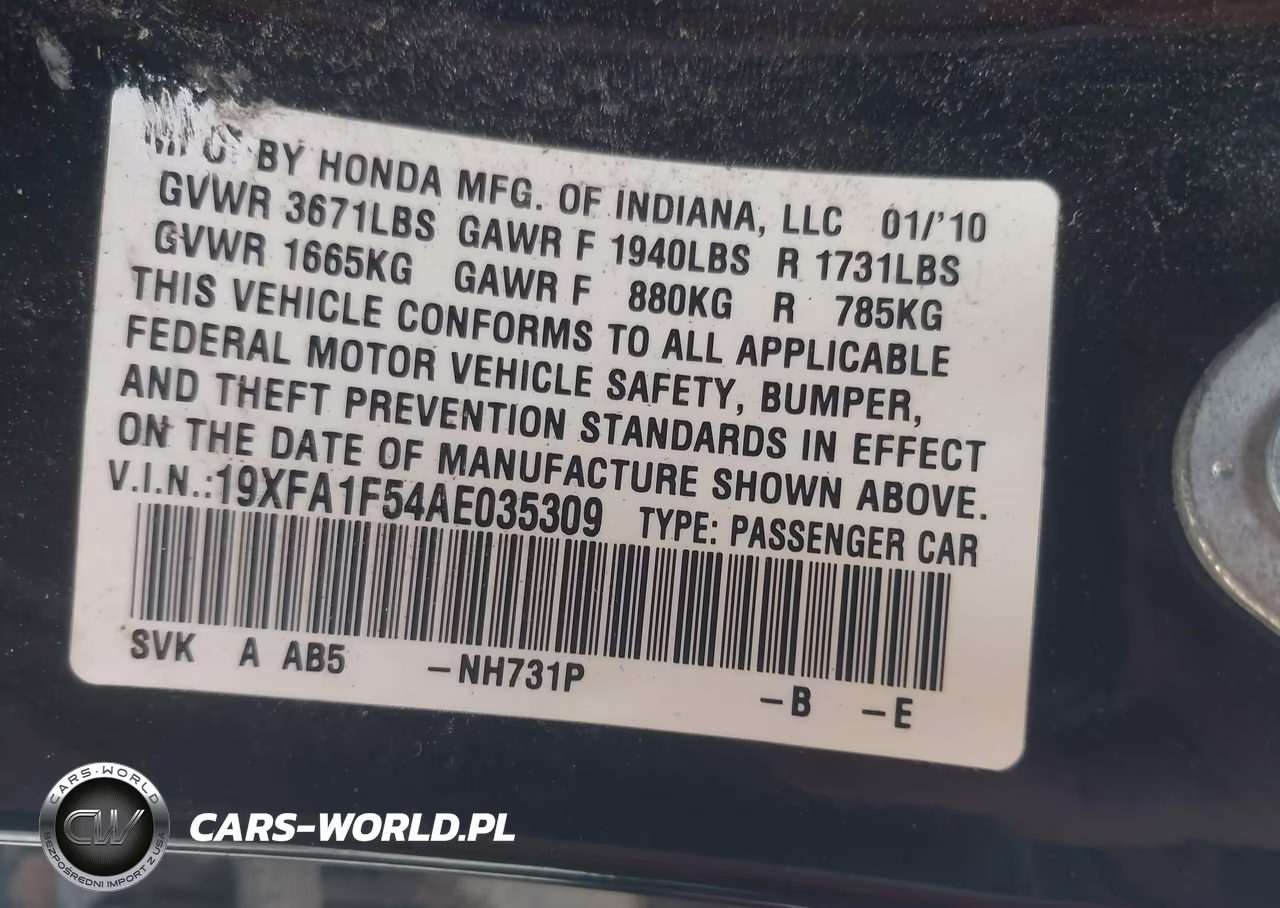 2010 Honda Civic Lx VIN:19XFA1F54AE035309 - 9