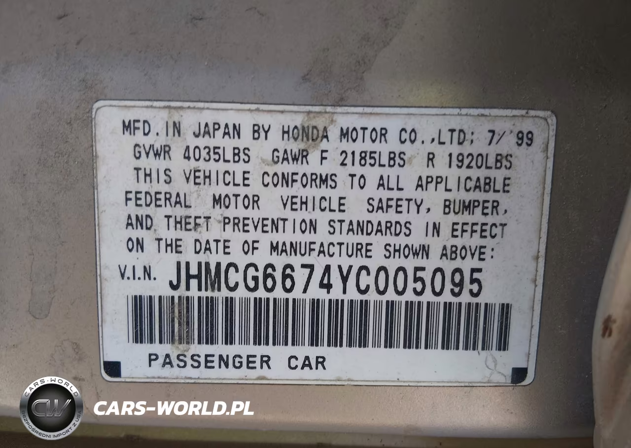 2000 Honda Accord 2.3 Ex VIN:JHMCG6674YC005095 - 9