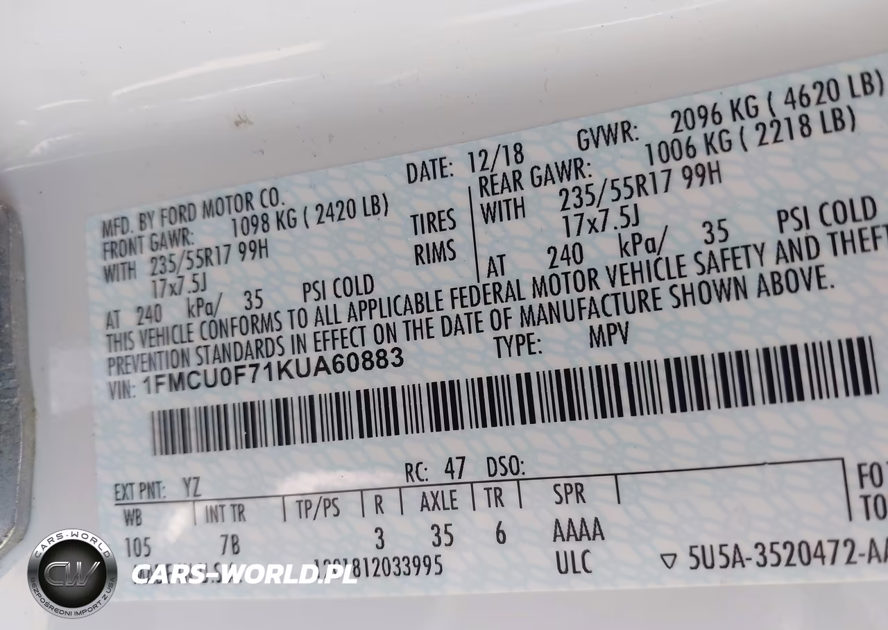 2019 Ford Escape S VIN:1FMCU0F71KUA60883 - 9