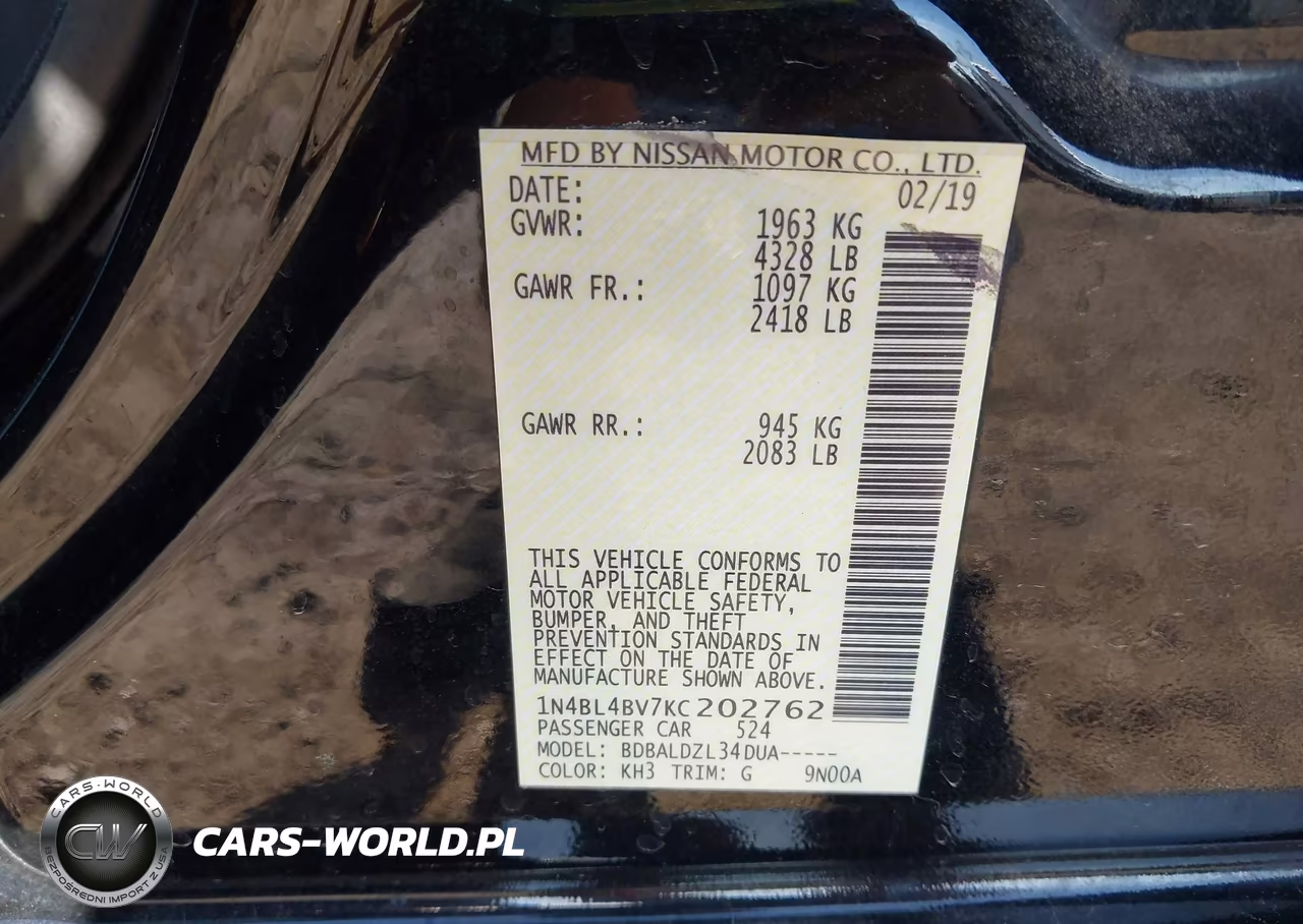 2019 Nissan Altima 2.5 S VIN:1N4BL4BV7KC202762 - 9