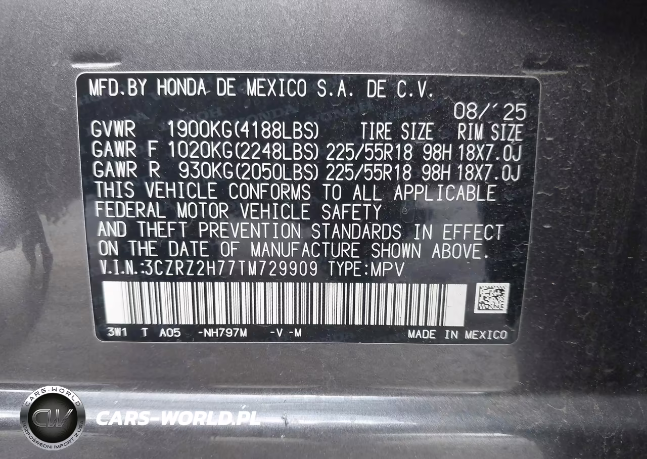 2026 Honda Hr-V Awd Ex-L VIN:3CZRZ2H77TM729909 - 9