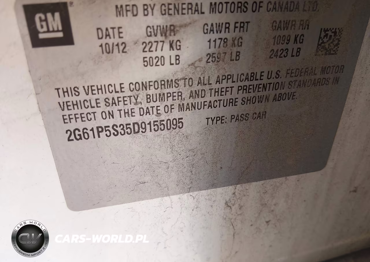 CADILLAC XTS LUXURY VIN:2G61P5S35D9155095 - 9