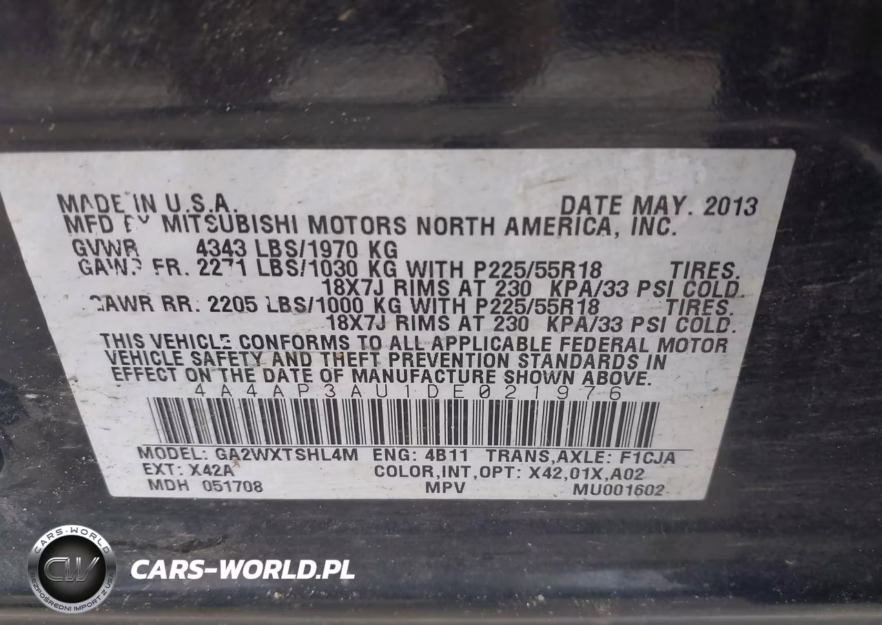 2013 Mitsubishi Outlander Sport Es VIN:4A4AP3AU1DE021976 - 9