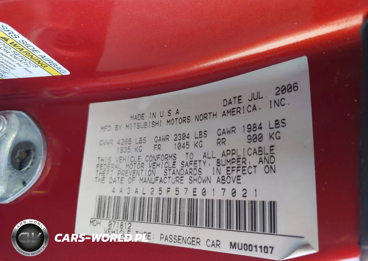 2007 Mitsubishi Eclipse Gs VIN:4A3AL25F57E017021 - 9