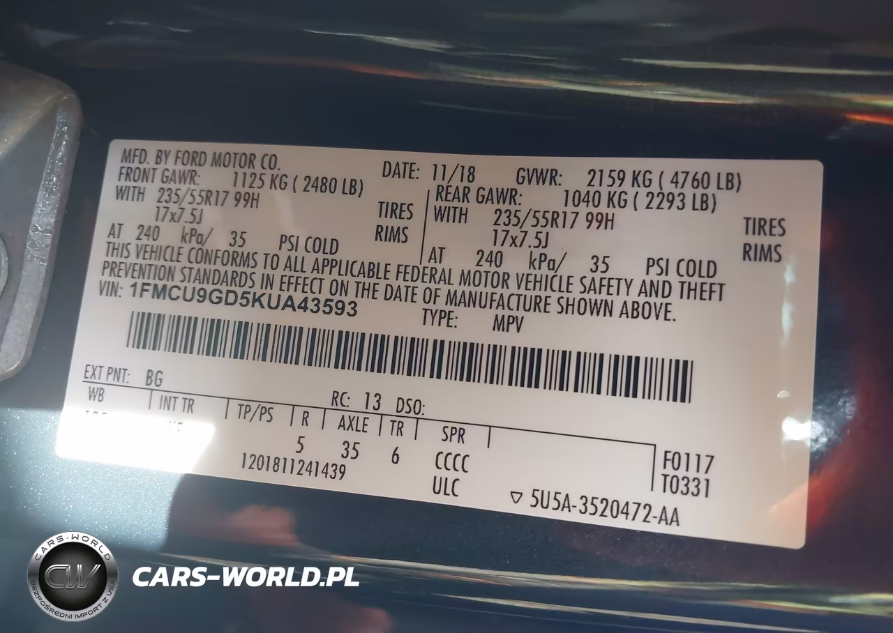 2019 Ford Escape Se VIN:1FMCU9GD5KUA43593 - 9