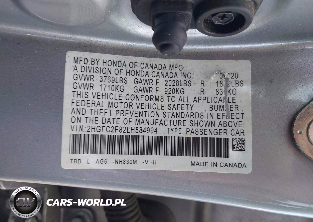 2020 Honda Civic Sport VIN:2HGFC2F82LH584994 - 9