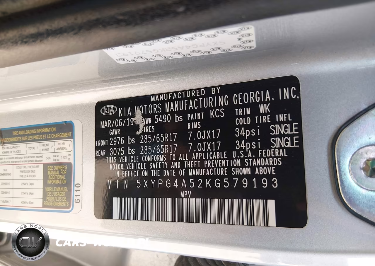 2019 Kia Sorento 3.3L Lx VIN:5XYPG4A52KG579193 - 9