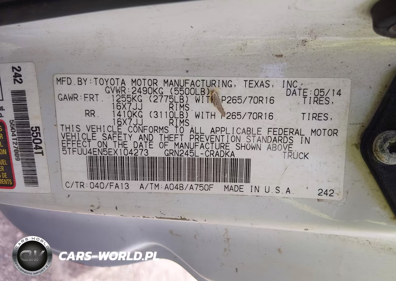 2014 Toyota Tacoma Base V6 VIN:5TFUU4EN5EX104273 - 9
