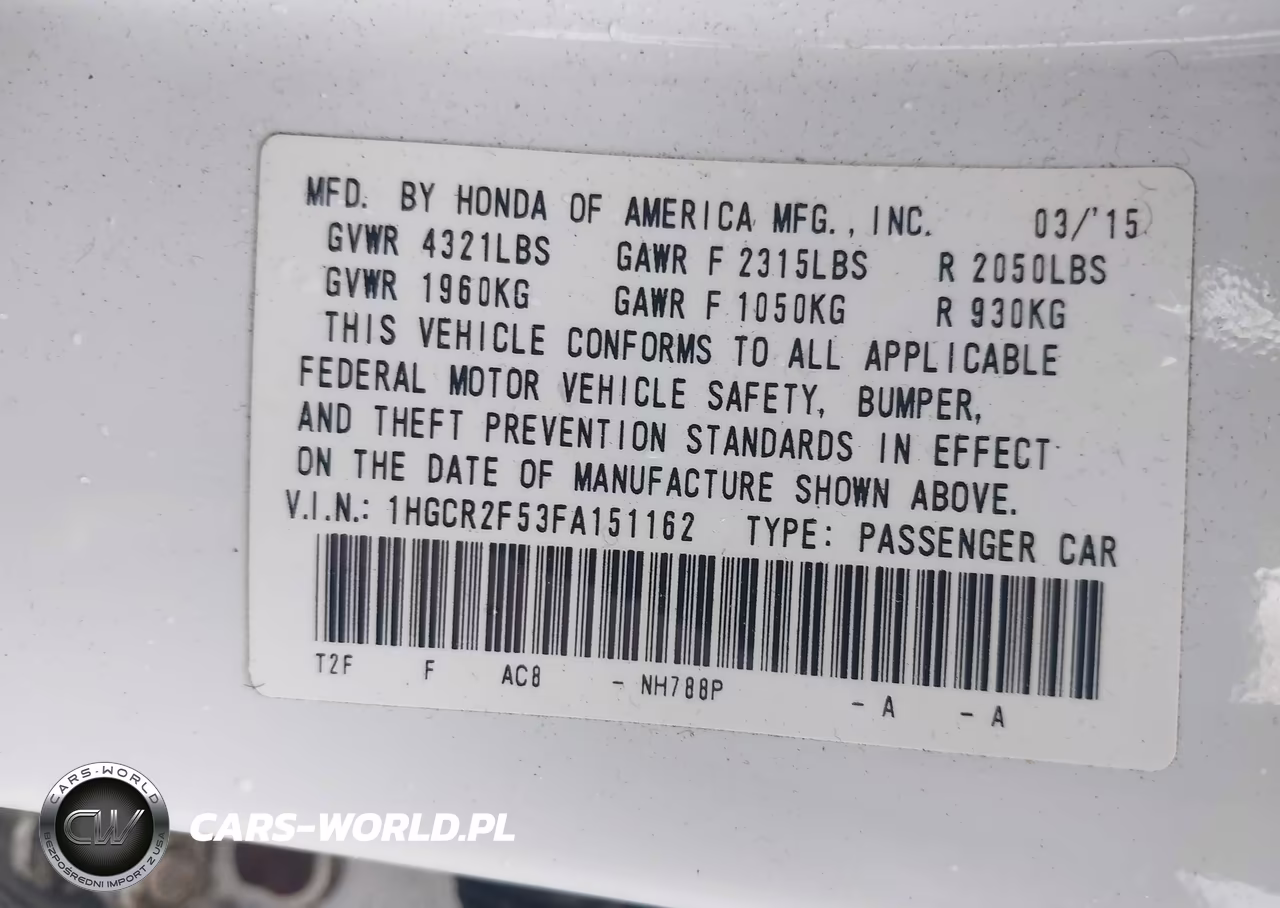 2015 Honda Accord Sport VIN:1HGCR2F53FA151162 - 9