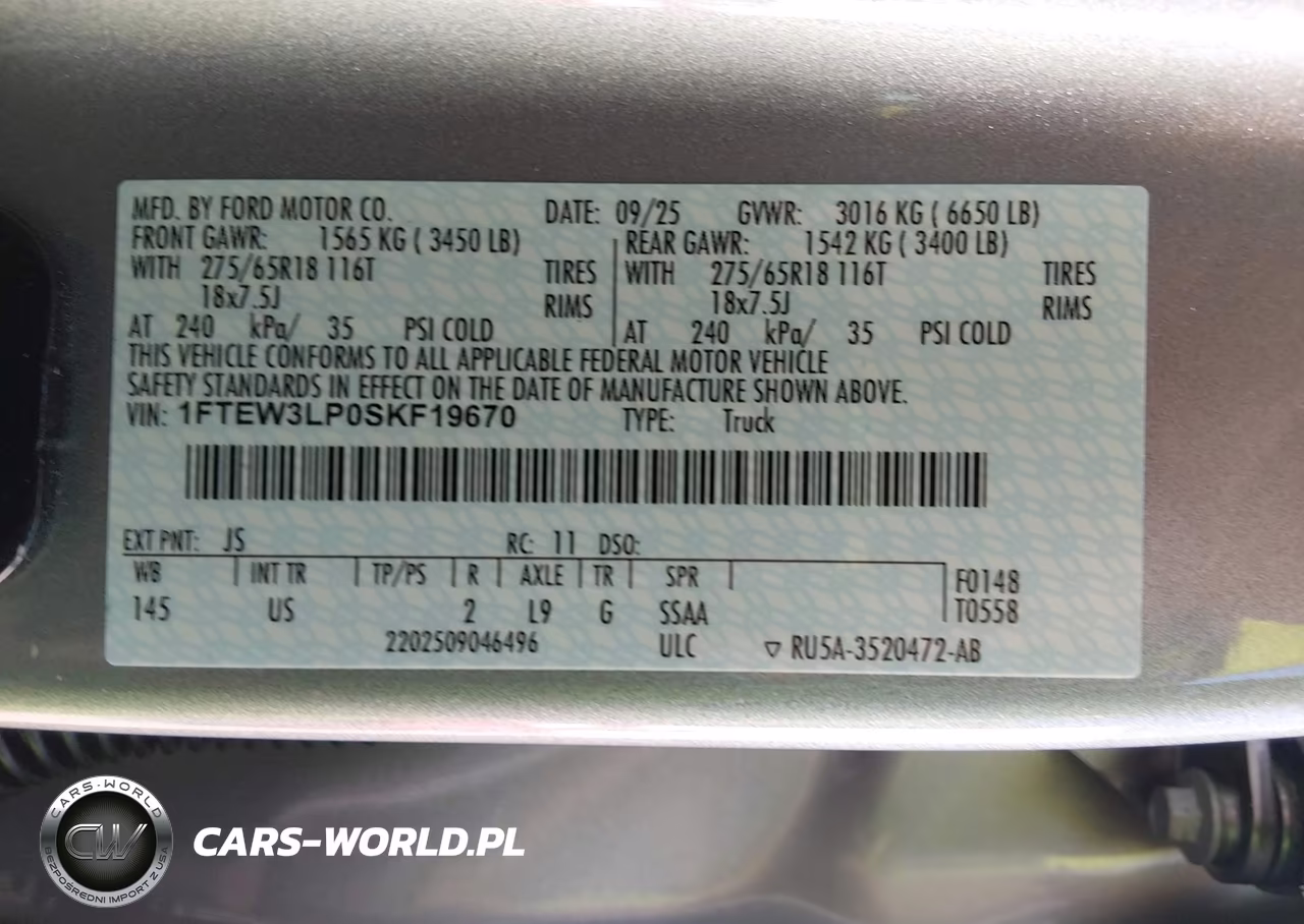 2025 Ford F-150 Xlt VIN:1FTEW3LP0SKF19670 - 9