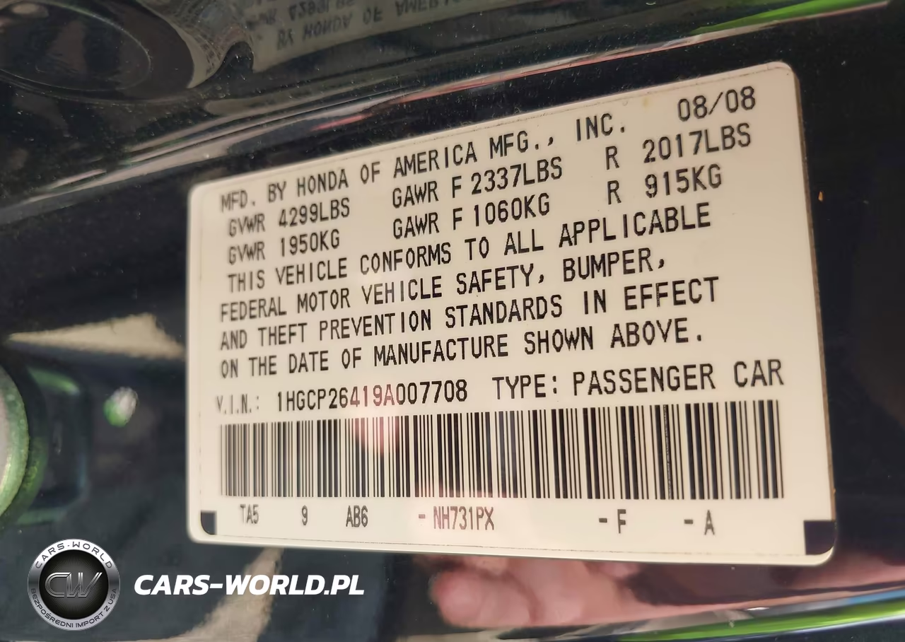 2009 Honda Accord 2.4 Lx-P VIN:1HGCP26419A007708 - 9