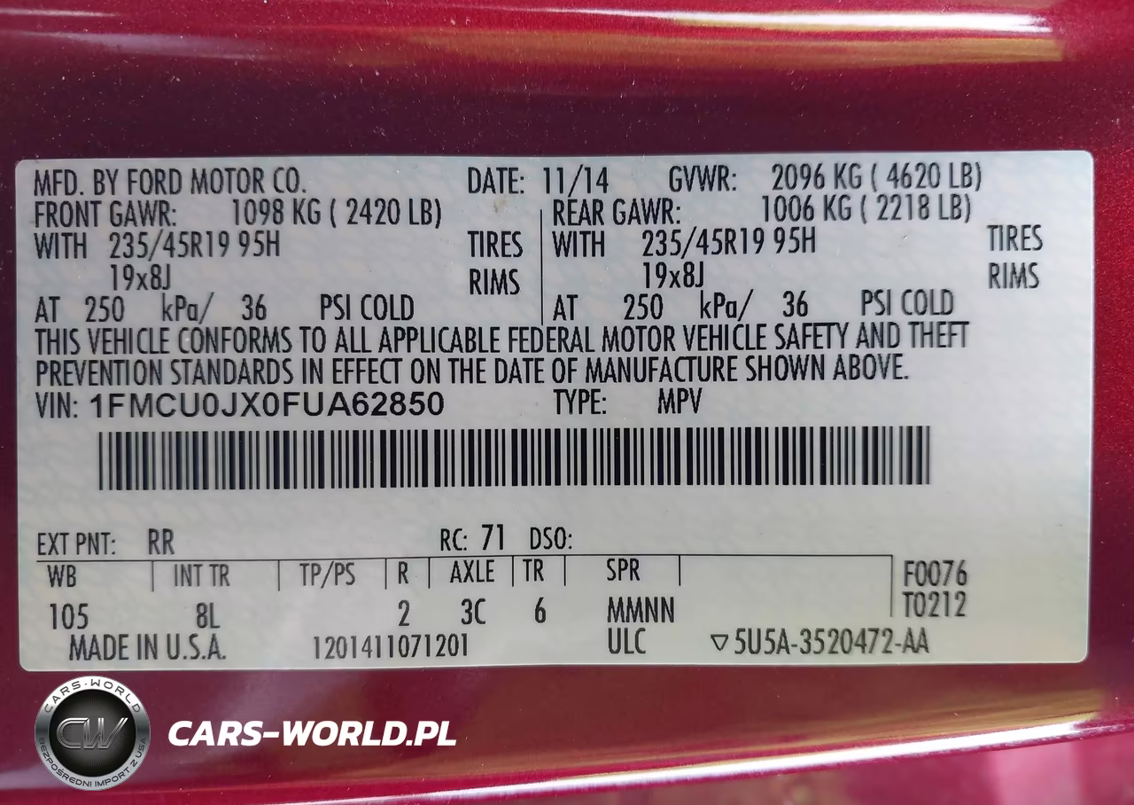 2015 Ford Escape Titanium VIN:1FMCU0JX0FUA62850 - 9