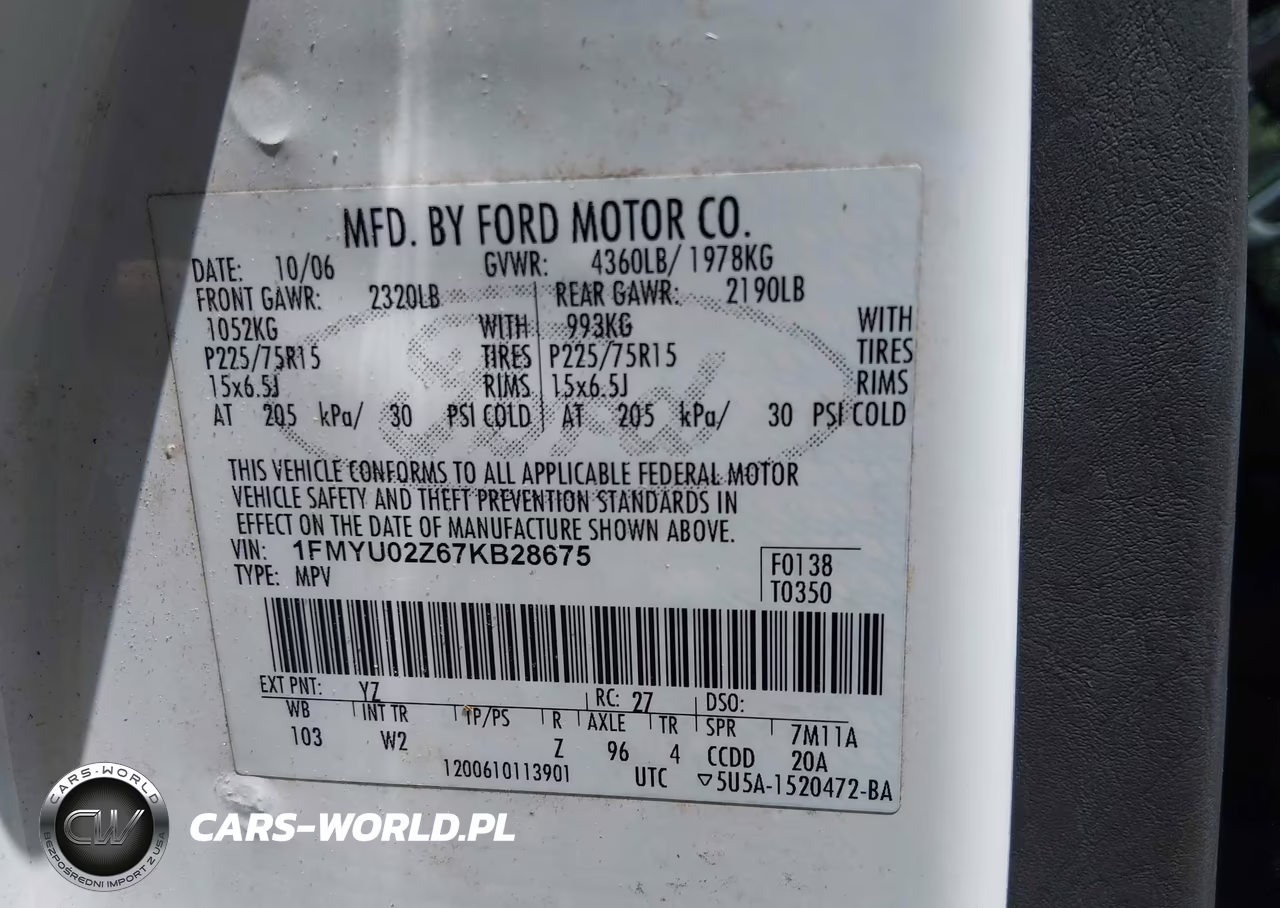 2007 Ford Escape Xls-Xls Manual VIN:1FMYU02Z67KB28675 - 9