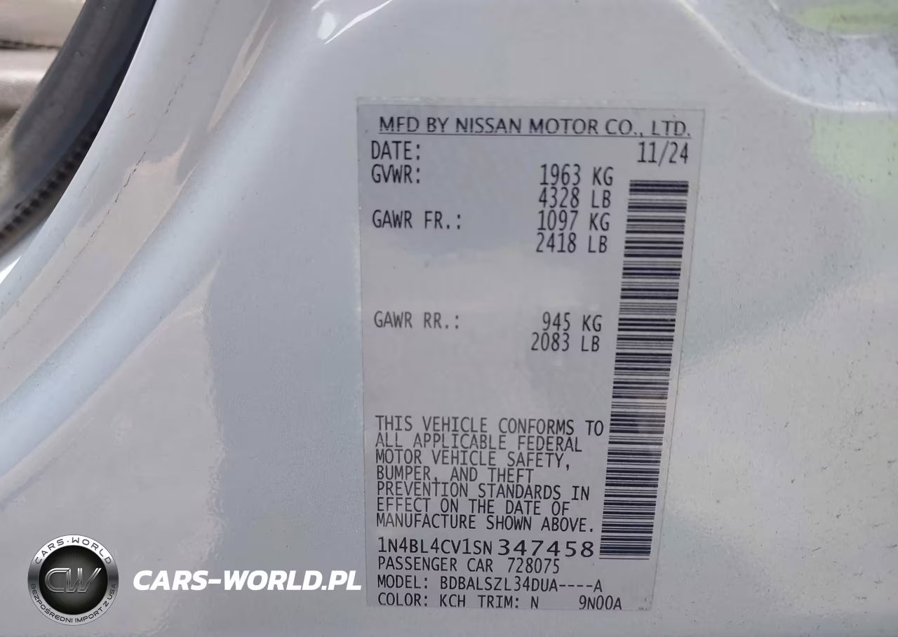 2025 Nissan Altima Sr Fwd VIN:1N4BL4CV1SN347458 - 9