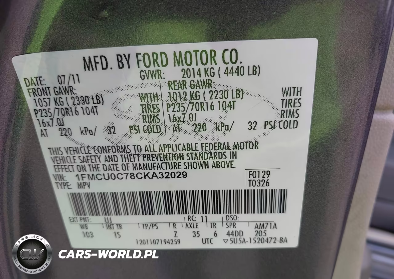 2012 Ford Escape Xls VIN:1FMCU0C78CKA32029 - 9