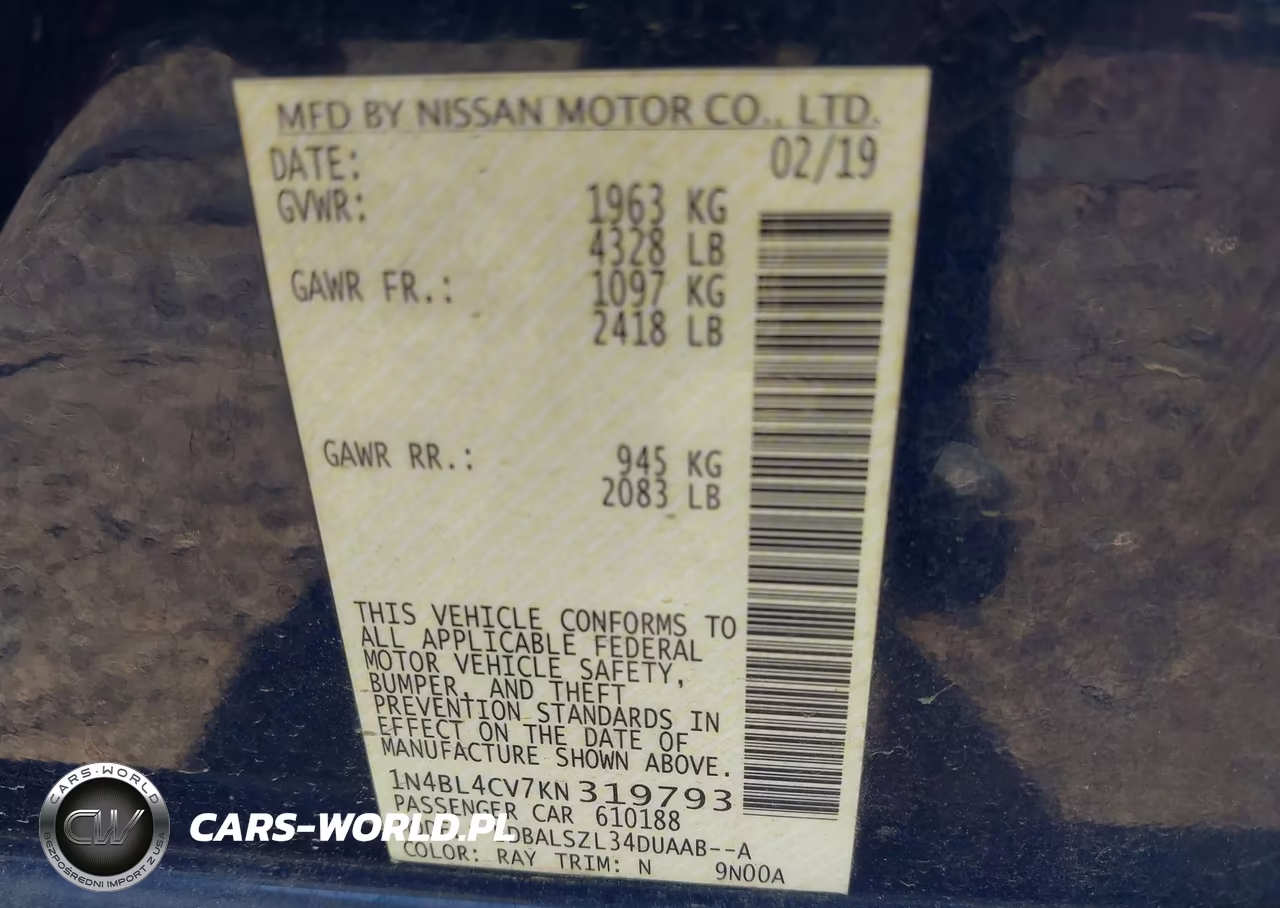 2019 Nissan Altima 2.5 Sr VIN:1N4BL4CV7KN319793 - 9