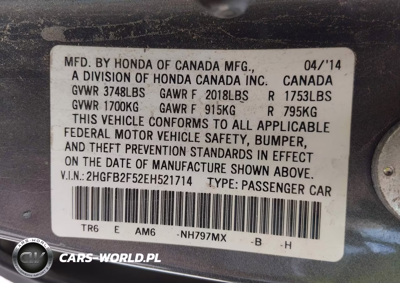 2014 Honda Civic Lx VIN:2HGFB2F52EH521714 - 9
