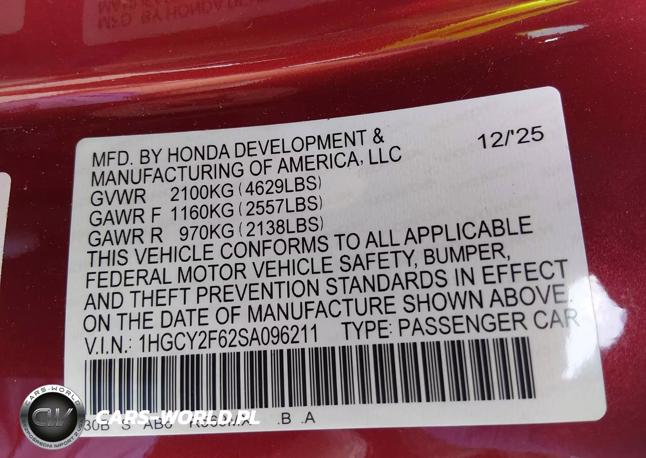 2025 Honda Accord Hybrid Ex-L VIN:1HGCY2F62SA096211 - 9
