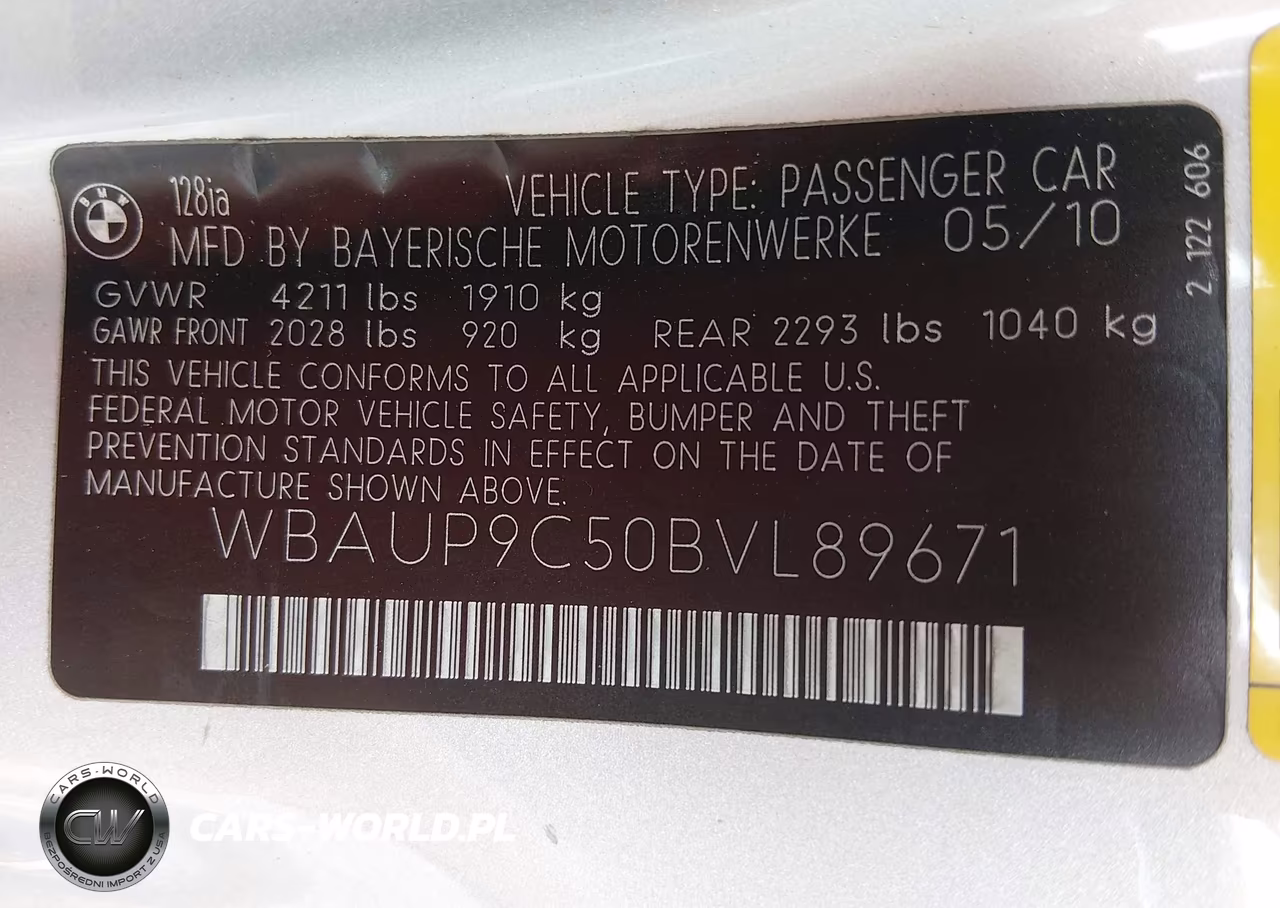 2011 BMW 128I VIN:WBAUP9C50BVL89671 - 9