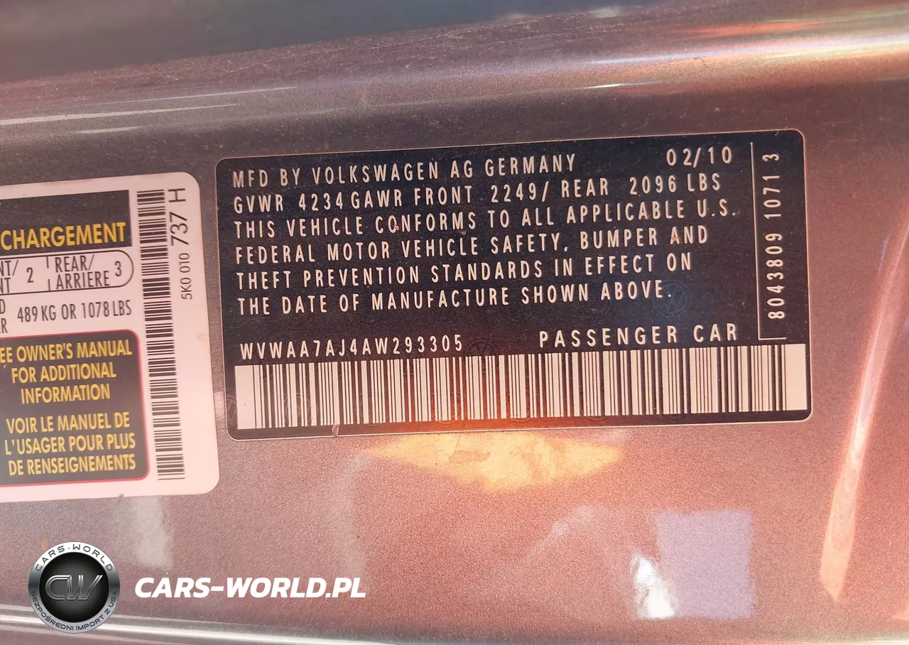 2010 Volkswagen Golf 2-Door VIN:WVWAA7AJ4AW293305 - 9