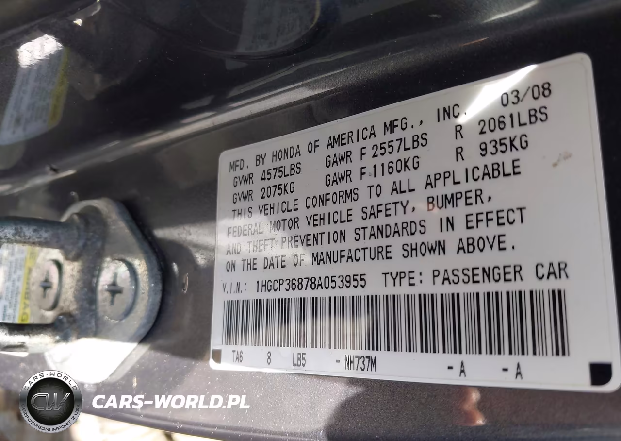 2008 Honda Accord 3.5 Ex-L VIN:1HGCP36878A053955 - 9