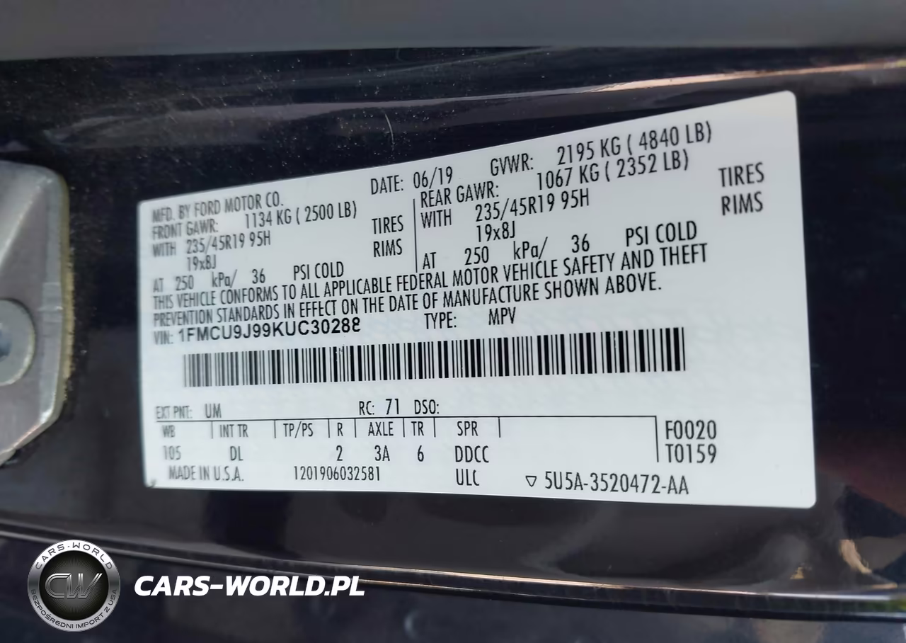 2019 Ford Escape Titanium VIN:1FMCU9J99KUC30288 - 9