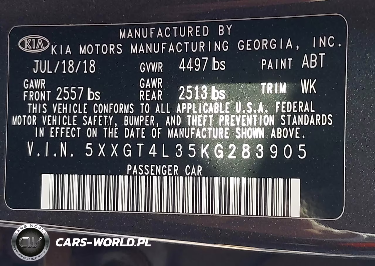2019 Kia Optima S VIN:5XXGT4L35KG283905 - 9