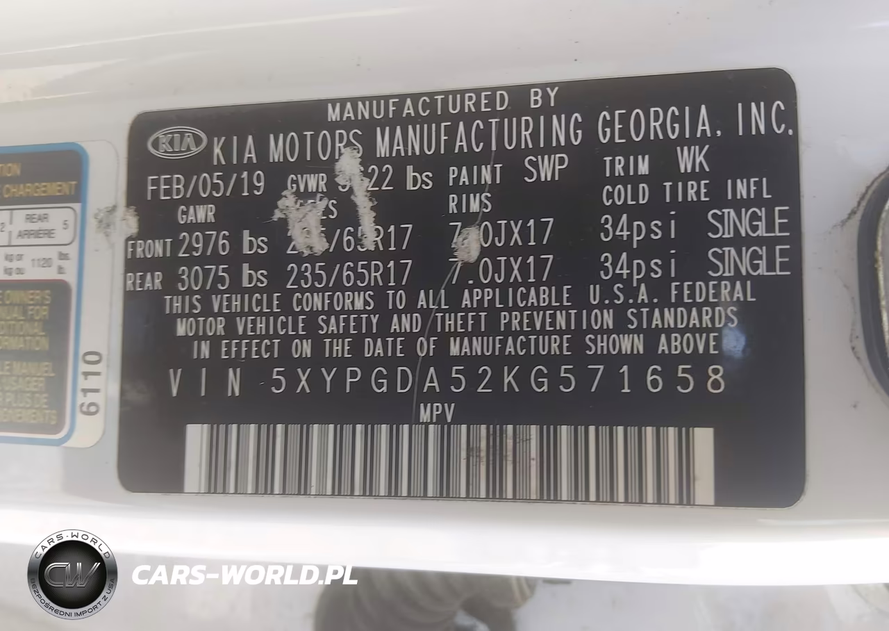 2019 Kia Sorento 3.3L Lx VIN:5XYPGDA52KG571658 - 9