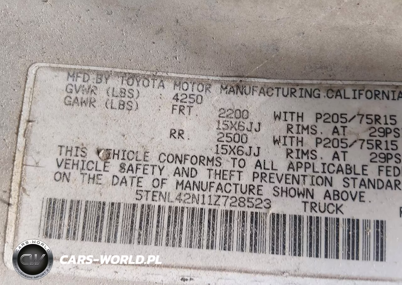 2001 Toyota Tacoma VIN:5TENL42N11Z728523 - 9